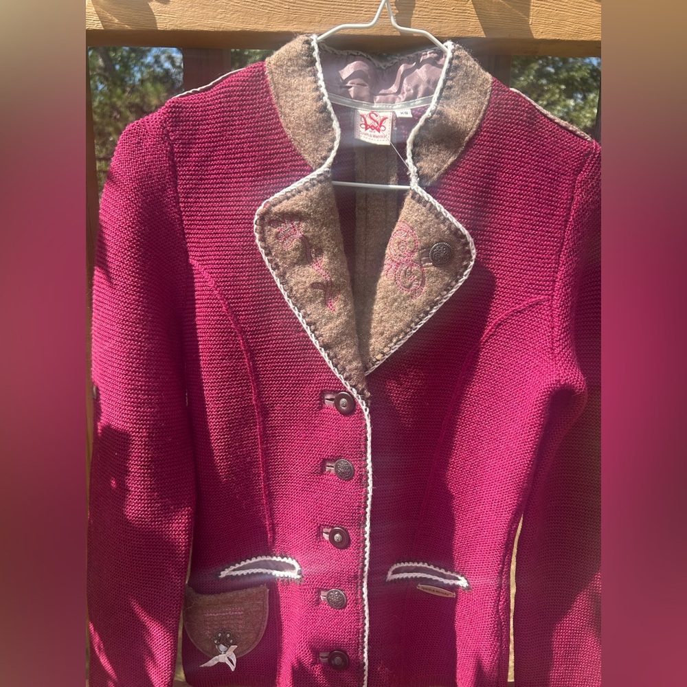Spieth and Wensky Cardigan Wool Blend German Sweater Blazer XS. GORGEOUS Fuschia